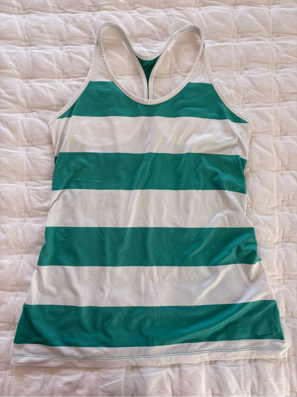 Nike Green and White Striped Racerback Tank Top